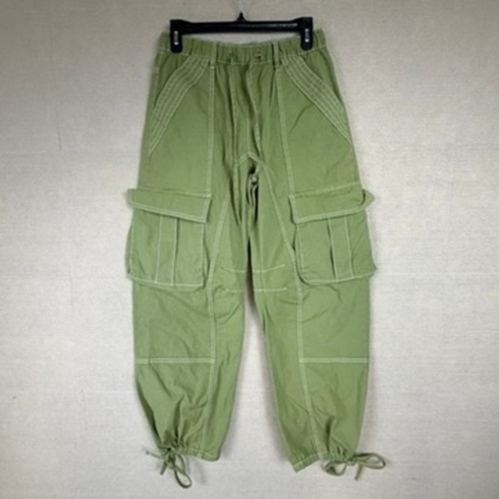 Zara Green Contrast Stitch Cargo Pants Womens Size 2 Utility Joggers